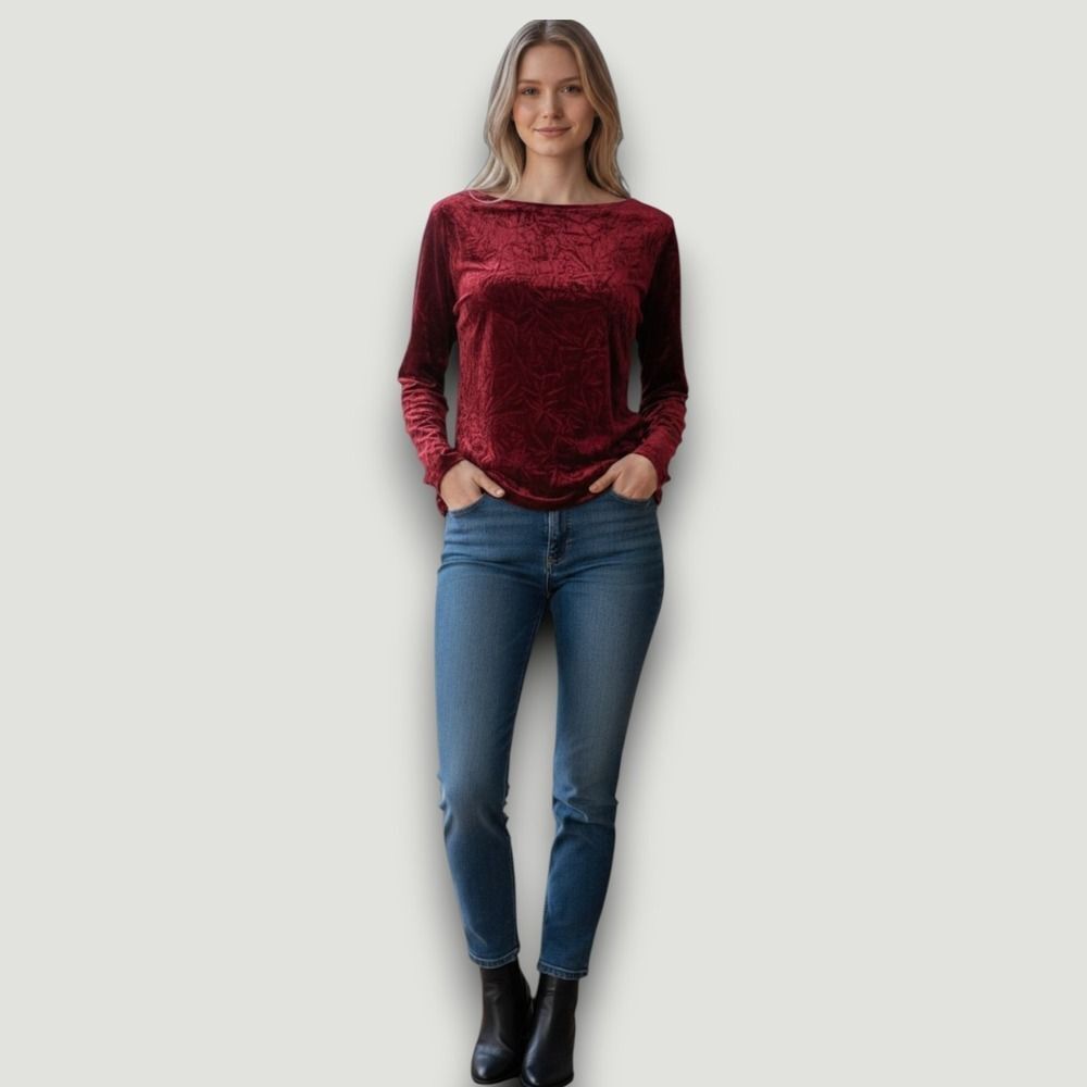 Barbara Lesser Top Womens Burgundy S Crushed Velvet Goth Elegant Vtg  90s